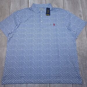 Polo Ralph Lauren Polo Mens 2XB Blue White Geometric Performance Golf Shirt
